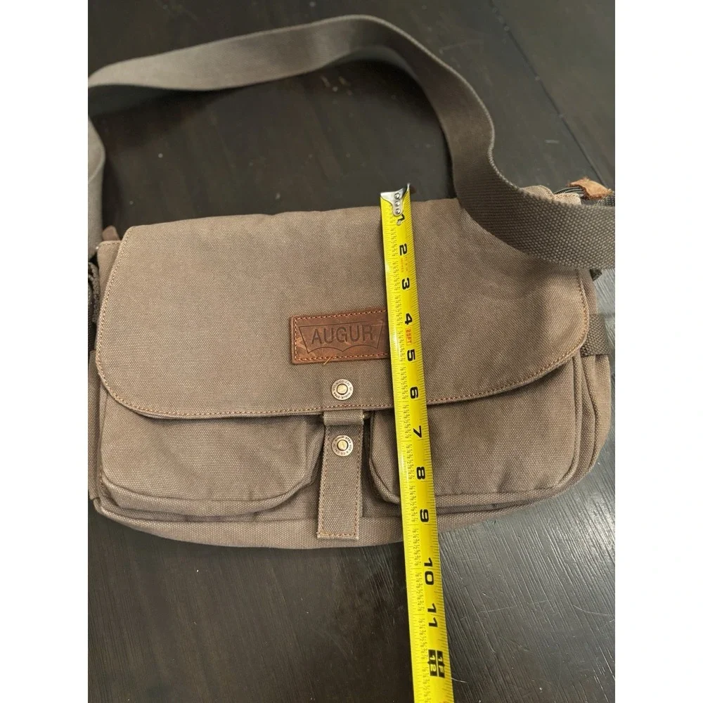 Augur Canvas Messenger Bag Adjustable Strap Pockets Brown Durable Rugged